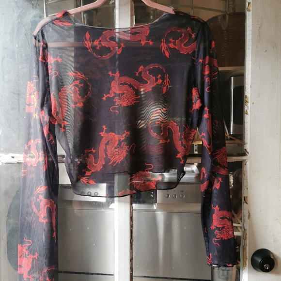 Tops - 3/10$ Black & Red Dragon Mesh Top